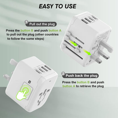 Universal International Power Travel Plug Adapter, 5 in 1 European Travel Plug Adapter W/ 3.5A 2xUSB-A and 2xUSB C Wall Charger and Worldwide AC Outlet for Europe USA UK AUS Asia (White)