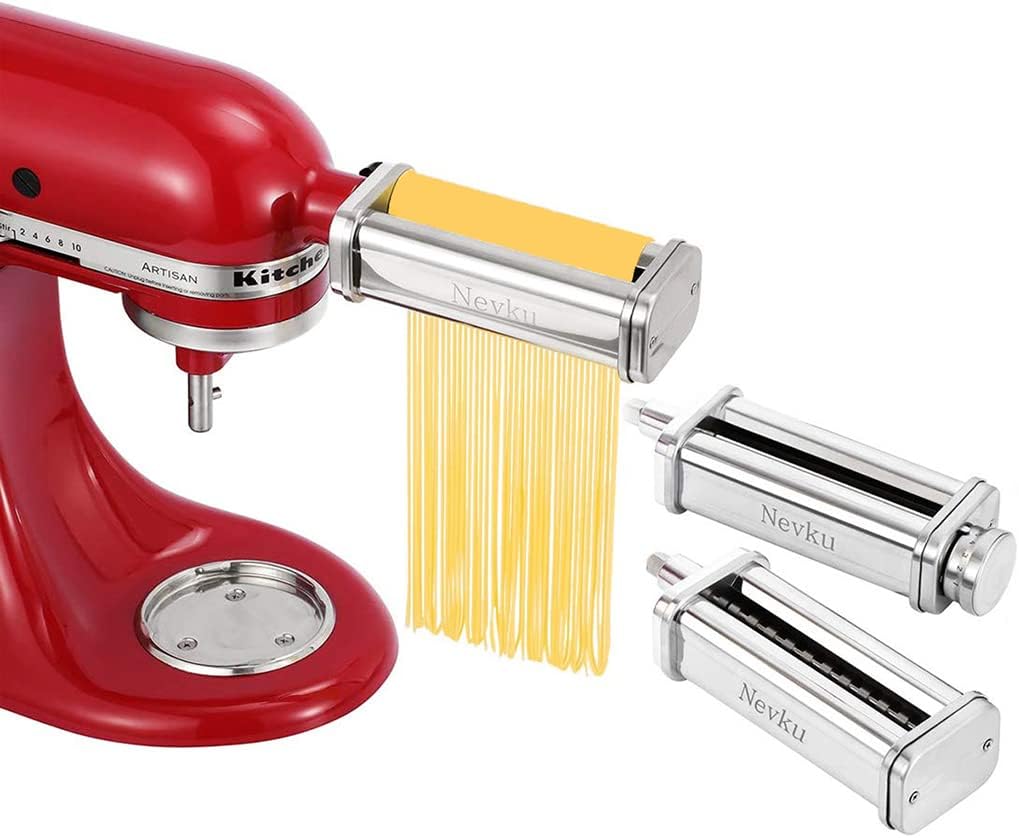 Pasta Maker Attachments Set for All KitchenAid Stand Mixer, Including Pasta Sheet Roller, Spaghetti Cutter, Fettuccine Cutter by Nevku