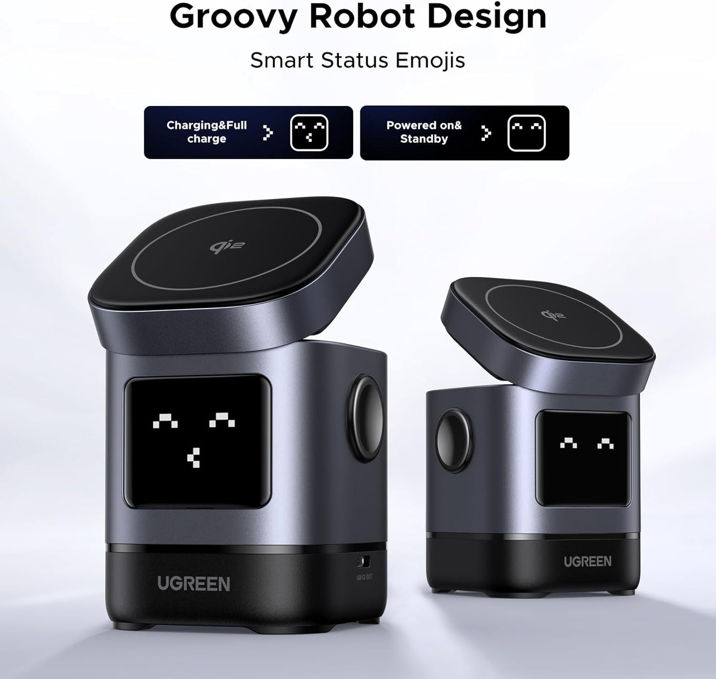 UGREEN Uno Qi2 Certified 15W Wireless Charger Stand, 2 in 1 Fast Charge Charging Station Compatible with Magsafe Charger Stand for iPhone 16, 15, 14 Series, AirPods 2/3/Pro (No AC Adapter)