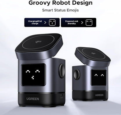 UGREEN Uno Qi2 Certified 15W Wireless Charger Stand, 2 in 1 Fast Charge Charging Station Compatible with Magsafe Charger Stand for iPhone 16, 15, 14 Series, AirPods 2/3/Pro (No AC Adapter)