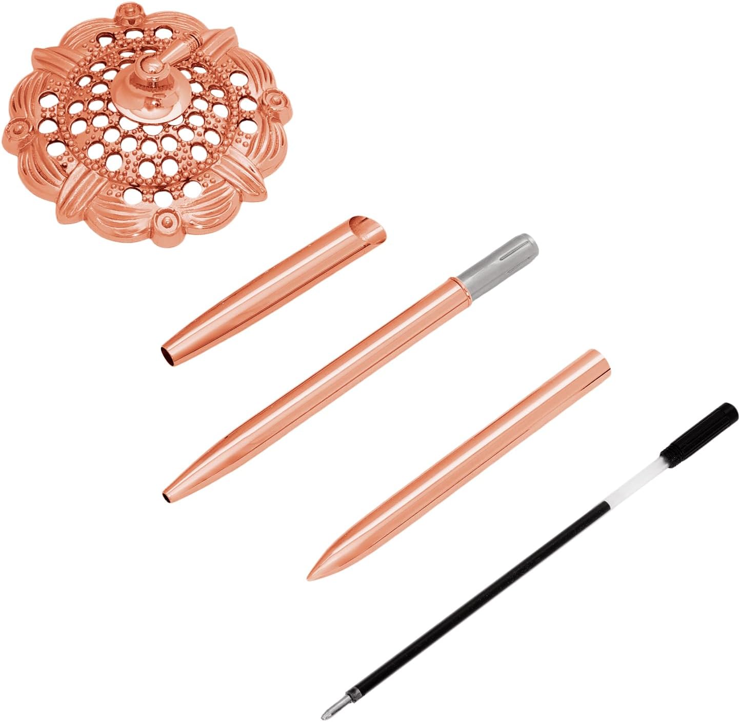 Bcxfbxd 2 Pcs Hollow Round Pen Holder Metal Pen Stand Holder Set Signing Pen Set Signing Desk Ballpoint Pens for Guest Book Wedding Birthday Party Graduation Teacher Office Business (Gold)