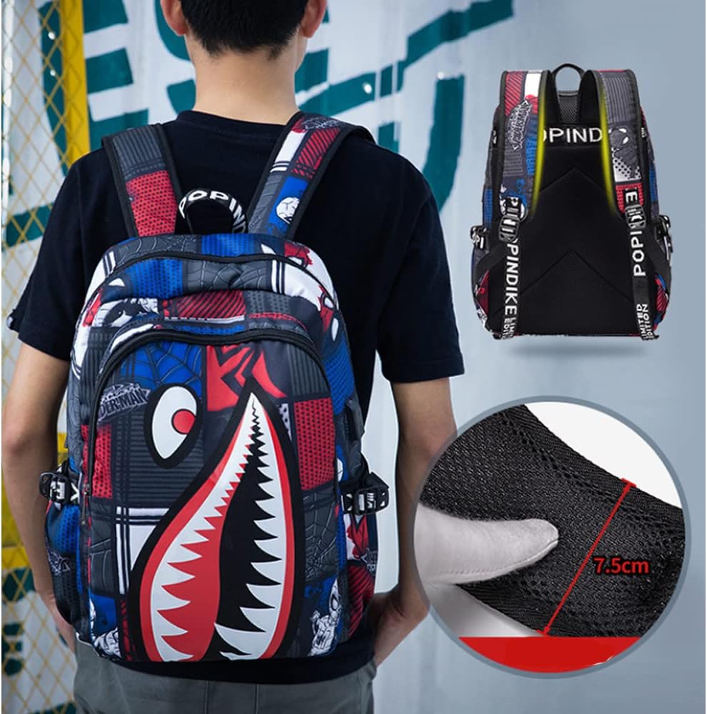 Boys' backpack School Backpack,Stylish backpack with USB port.Laptop Backpack can hold 15.6in Notebook (Red)