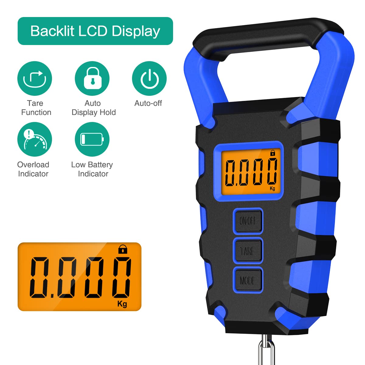 ORIA Fish Scale Digital, Fishing Scale, Fish Scale with Ruler, 50kg/110lb Electronic Digital Luggage Scale, Waterproof, Backlit LCD Display (Gray)
