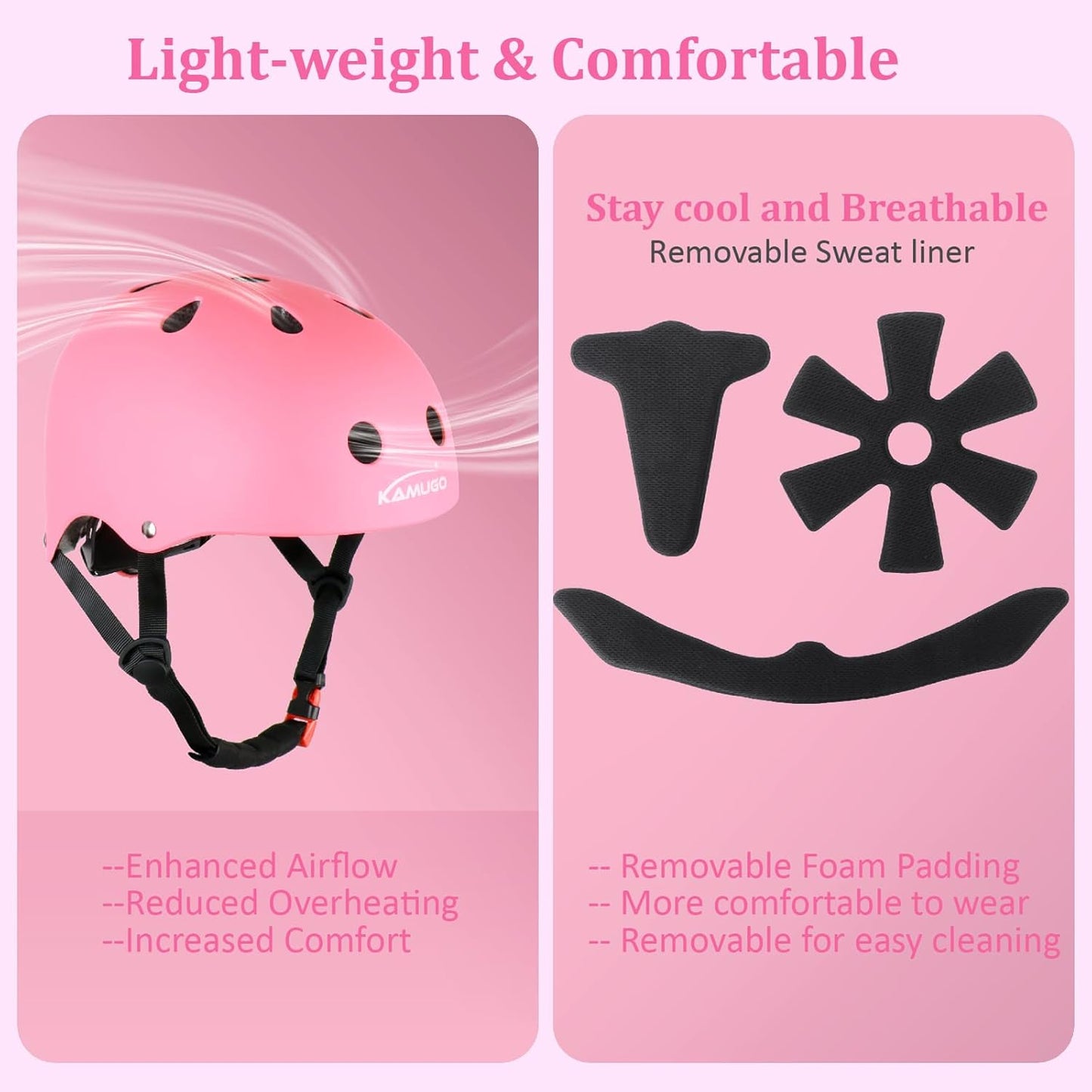 KAMUGO Kids Adjustable Helmet, Suitable for Toddler Kids Ages 3-8 Boys Girls, Multi-Sport Safety Cycling Skating Scooter Helmet