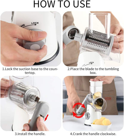 Purilite Select Rotary Cheese Grater with 3 Stainless Steel Blades