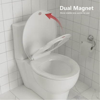 White Elongated Toilet Seat, Slow Close Toilet Cover Seat for Easy Clean and Stain-Resistant, Plastic Toilet Seat with Cover, Quick-Release Hinges and Quick-Attach Hardware
