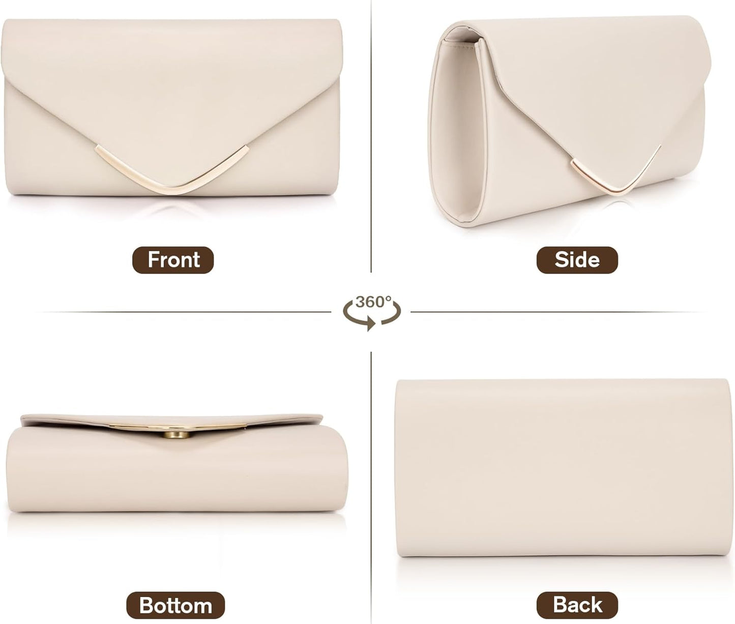 Larcenciel Clutch Purse for Women, Trendy Vegan Leather Envelope Evening Bags w/Chain, Wedding Cocktail Party Formal Handbags - PuriLite