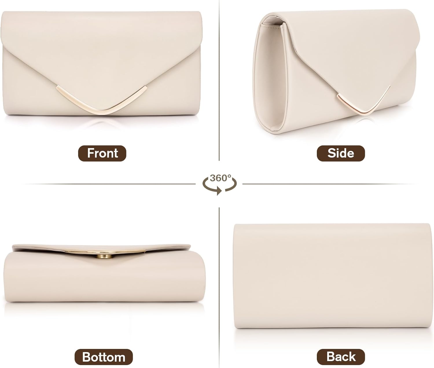 Larcenciel Clutch Purse for Women, Trendy Vegan Leather Envelope Evening Bags w/Chain, Wedding Cocktail Party Formal Handbags - PuriLite