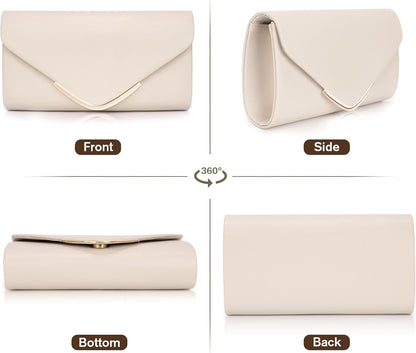 Larcenciel Clutch Purse for Women, Trendy Vegan Leather Envelope Evening Bags w/Chain, Wedding Cocktail Party Formal Handbags - PuriLite