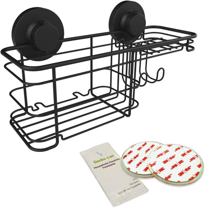 Gecko-Loc Suction Cup Shower Caddy Bath Organizer - Bathroom Storage Basket (Black, Combo)