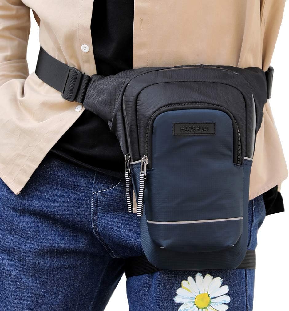 Motorcycle Drop Leg Bag Nylon Waist Pack for Men Women Travel Hiking Tactical Cycling Bike Ride Riding Crossbody Shoulder Fanny Pouch
