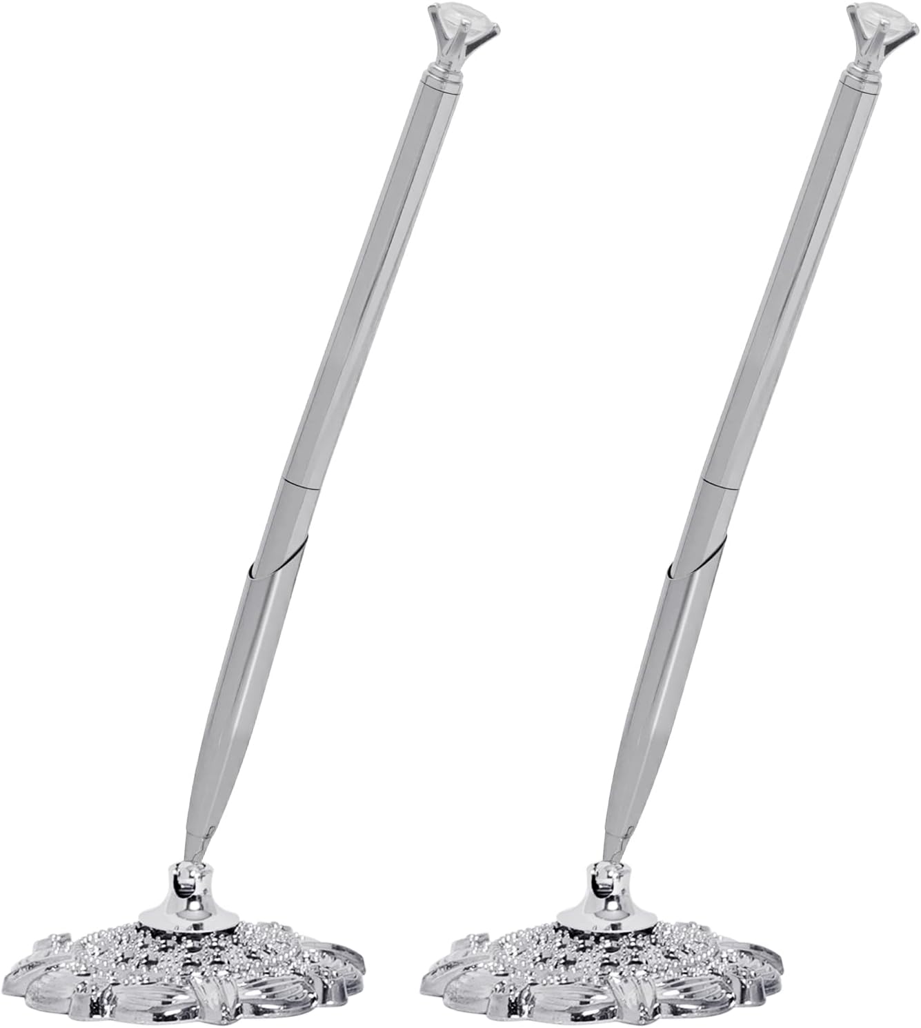 Bcxfbxd 2 Pcs Hollow Round Pen Holder with Diamond Metal Pen Stand Holder Set Signing Pen Set Signing Desk Ballpoint Pens for Guest Book Wedding Birthday Graduation Teacher Office Business (Gold)