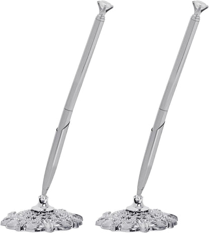 Bcxfbxd 2 Pcs Hollow Round Pen Holder with Diamond Metal Pen Stand Holder Set Signing Pen Set Signing Desk Ballpoint Pens for Guest Book Wedding Birthday Graduation Teacher Office Business (Gold)