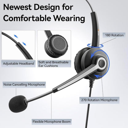 Wantek USB Headset with Microphone for PC, On-Ear Headphones - Computer Laptop Wired Headset with Mic Noise Cancellation & Volume Control for Work Home Office Online Classroom Zoom Skype