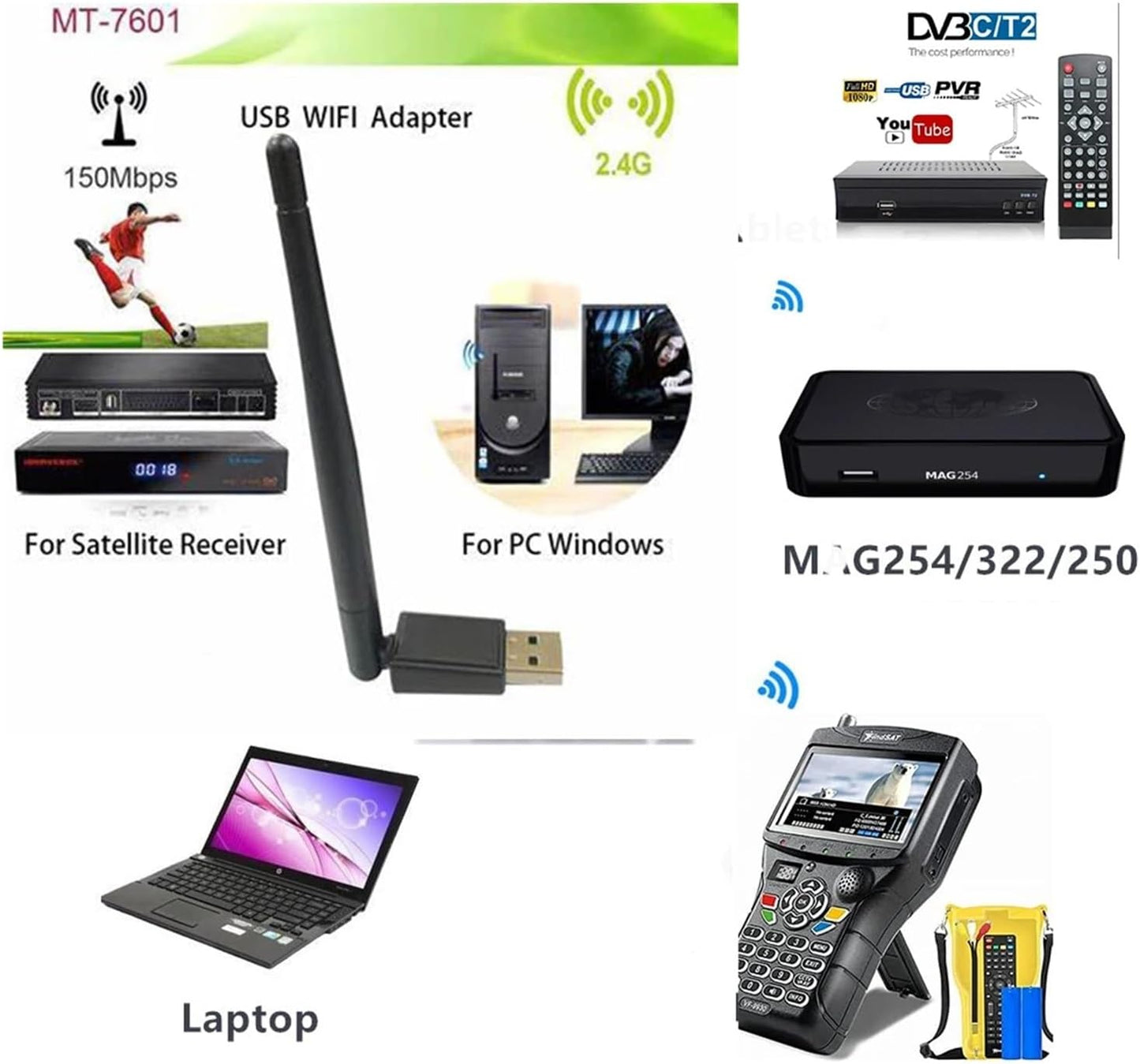 Mtk7601 USB WiFi for Vf9930 Kpt Satellite Finders V7 Golden V8 MAG250 Set Top Box Wireless WiFi Adapter(1pc)