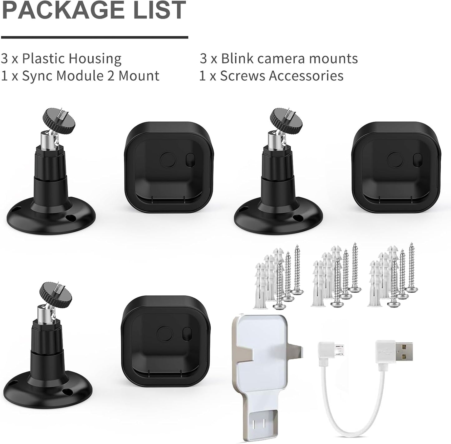 All-New Blink Outdoor 4 (4th Gen) Camera Mount, 3 Pack Protective Cover and 360 Degree Adjustable Mount with Blink Sync Module 2 Outlet Mount for Blink Camera Security System (Black)