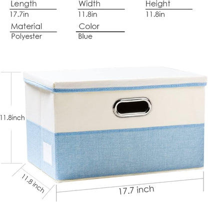 PRANDOM Large Foldable Storage Bin with Lid [1-Pack] Linen Fabric Decorative Storage Box Organizer Containers Basket Cube with Handles Divider for Bedroom Closet Office Living Room (17.7x11.8x11.8")