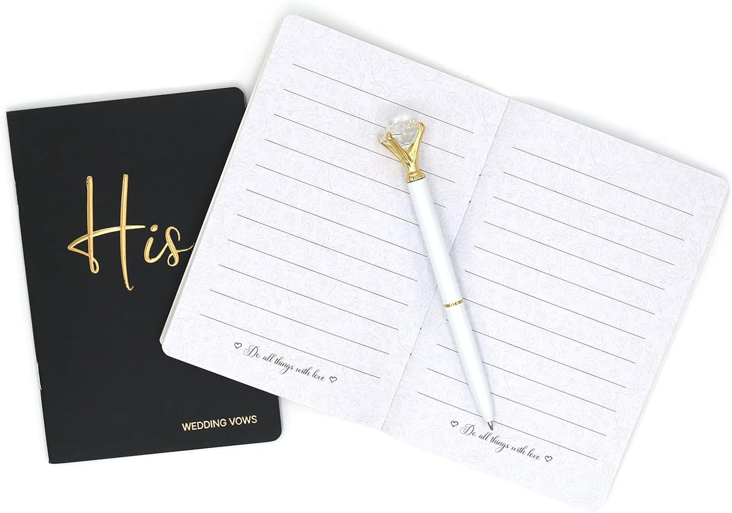 Vekola Vow Books for Wedding His and Hers Elegant Gold Foil Set of 2 Wedding Notebook with 28 Pages (Navy Blue+White)