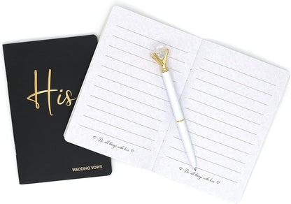 Vekola Vow Books for Wedding His and Hers Elegant Gold Foil Set of 2 Wedding Notebook with 28 Pages (Navy Blue+White)