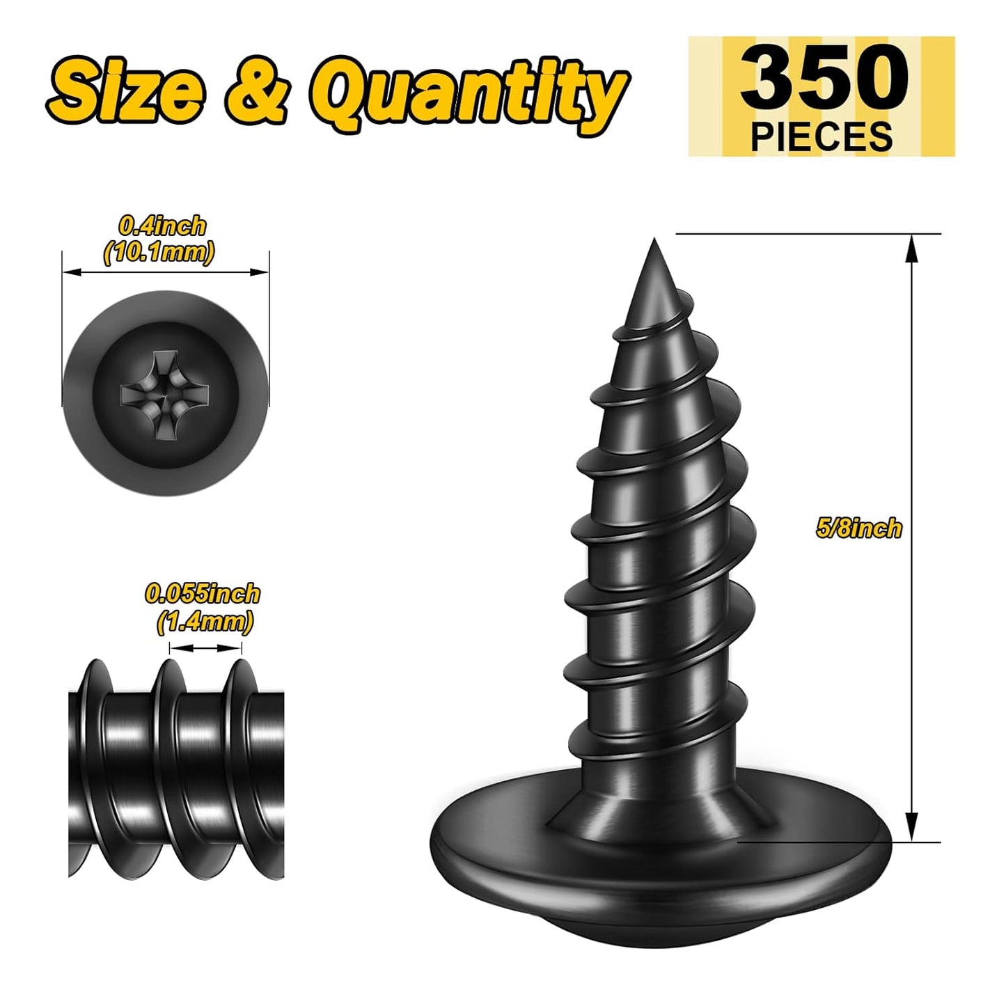 150Pcs #8 × 2" Black Screws for Wood, Phillips Truss Head Wood Screws, Quick Metal Self Tapping, Zinc Plated Steel, Truss Head Screws by Mywish