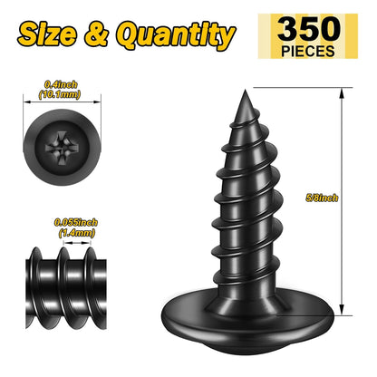 150Pcs #8 × 2" Black Screws for Wood, Phillips Truss Head Wood Screws, Quick Metal Self Tapping, Zinc Plated Steel, Truss Head Screws by Mywish