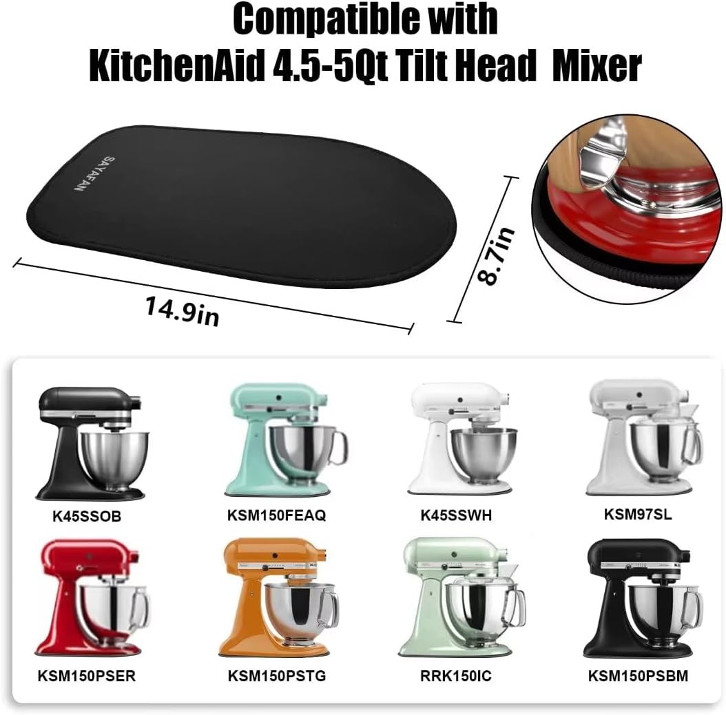 SAYAFAN Stand Mixer Slider Mat – Heavy-Duty Kitchen Mixer Mover for Tilt-Head 4.5-5Qt Stand Mixers, Non-Slip, Countertop-Safe, Durable Kitchen Appliance Mat, Black - PuriLite