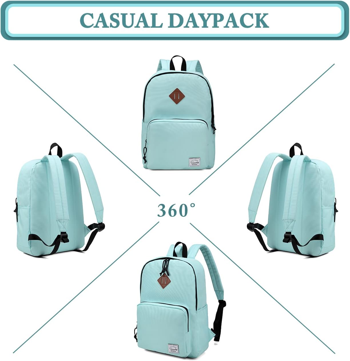 VASCHY Lightweight School Backpack for Women with Sleeve for 14" Laptop