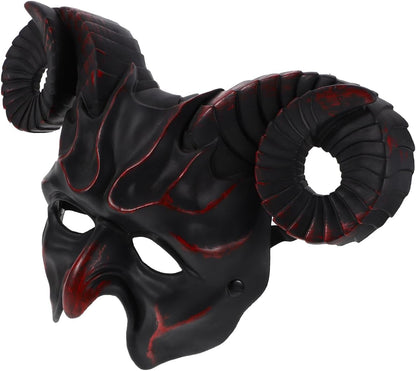 Alipis Devil Goat Skull Mask Ox Ram Horns Animal Half Face Halloween Masquerade Mask Sheep Novel Mask Scary Mask