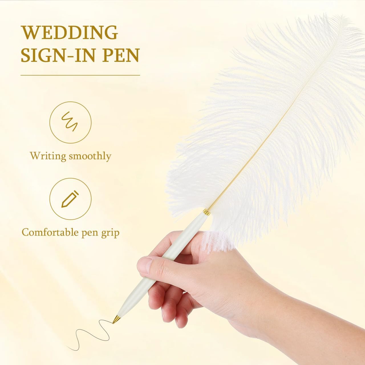 Hemobllo Fancy Pen: Creative Natural Ostrich Quill Pen with Gold Holder Base for Wedding Engagement Party, Guest, Office, Signing - Black Ink - PuriLite