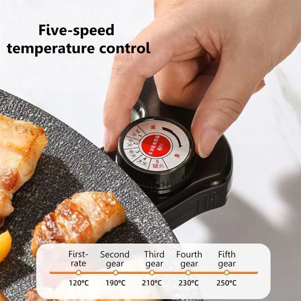 Electric Griddle - Smokeless Electric BBQ Grill Baking Trays, Nonstick Cooking Griddle Pan Pancake Maker with Handles, Medical Stone Coating 5 Level Temperature Control, Rapid Heat Up 14.2 Inches