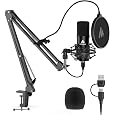 Aokeo USB Condenser Microphone, 192kHZ/24bit Professional PC Streaming Podcast Cardioid Microphone Kit with Boom Arm, Shock Mount, Pop Filter, for Recording, Gaming, YouTube,Meeting, Discord