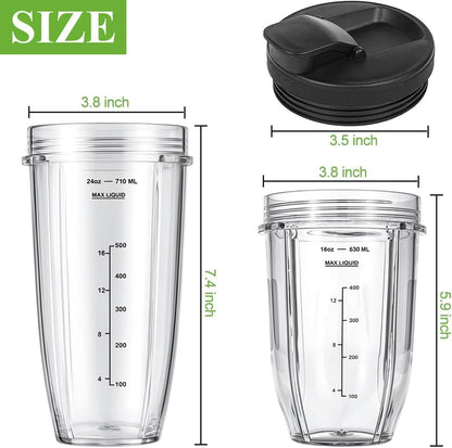 2-Pack Cup Replacement Parts with Lid for Ninja Blender Auto-iQ BL450C BL451C BL481C BN751C BN750C BN801 BN801C BN400C Nutri Ninja Food Processor SS101C SS150C SS151C SS351C,18oz & 24oz Smoothie Cups