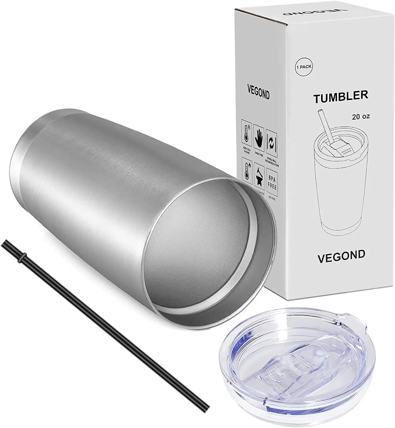 VEGOND 20oz Tumbler with Lid and Straw Stainless Steel Tumbler Cup Bulk Vacuum Insulated Double Wall Travel Coffee Mug Powder Coated Coffee Cup (Bluish Violet 6 Pack)