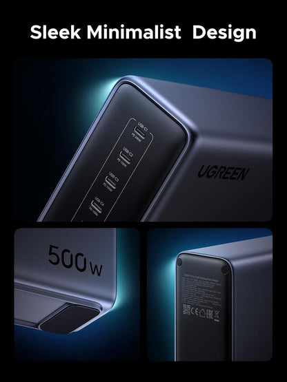 UGREEN Nexode 500W GaN Fast Charging Station 240W Single Port, 6 Ports USB-C and USB-A, Smart Temperature Control, Space-Saving Design, for MacBook, XPS, Laptop, Phone, and More