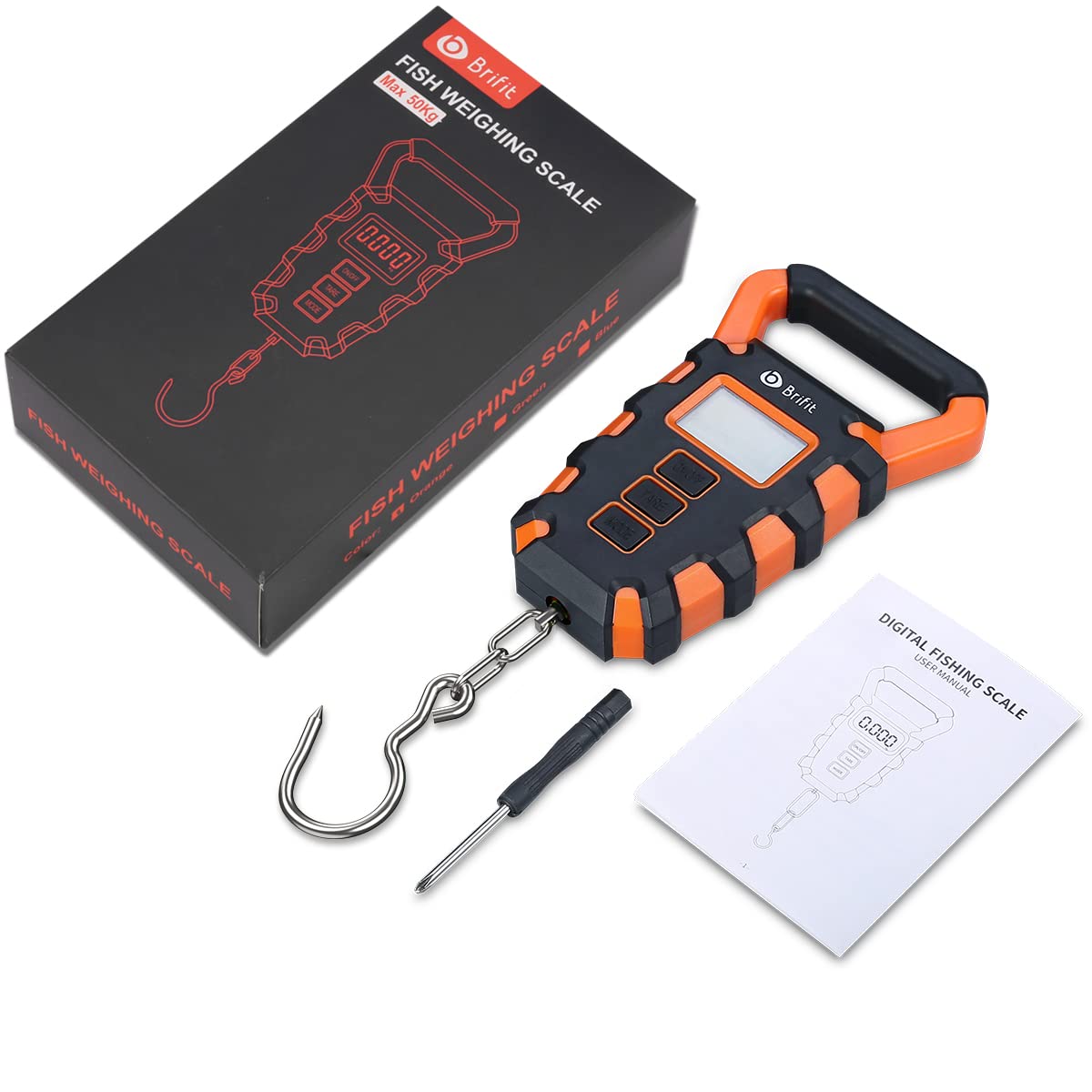 Upgraded Digital Fishing Scale with Ruler, 15g/50kg Electronic Digital Luggage Scale, 110lb Max Fishing Postal Hanging Hook Scale with Measuring Tape, Backlit LCD Display (Batteries Included)