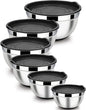 LIANYU Stainless Steel Nesting Mixing Bowls Set of 6 with Airtight Lids, Size 7, 3.5, 2.5, 2, 1.5, 1QT, Large Metal Bowls for Baking Cooking Food Storage, Non-slip Bottom, Black