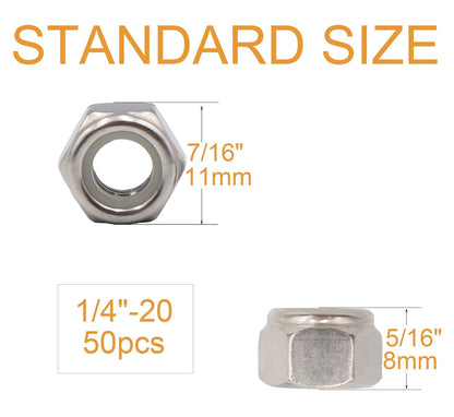 binifiMux 50pcs 1/4-20 Nylon Inserted Self Locking Nuts 304 Stainless Steel