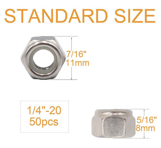 binifiMux 50pcs 1/4-20 Nylon Inserted Self Locking Nuts 304 Stainless Steel - PuriLite