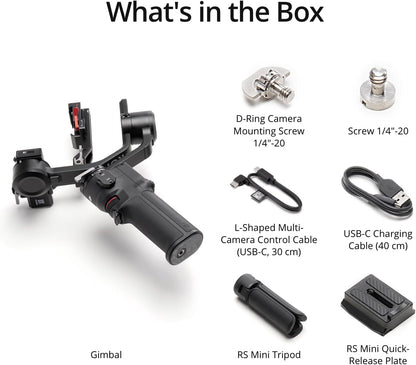 DJI RS 3 Mini, 3-Axis Gimbal Stabilizer for Cameras Canon/Sony/Panasonic/Nikon/Fujifilm, 2 kg (4.4 lbs) Tested Payload, Camera Stabilizer, Camera Gimbal with Native Vertical Shooting