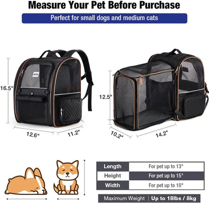 Lekespring Cat Bag, Expandable Cat Backpack Carrier for Small Dogs Medium Cats Fit Up to 18 Lbs, Dog Backpack Carrier, Foldable Pet Backpack Carrier for Travel, Hiking, Outdoor Use (Grey)