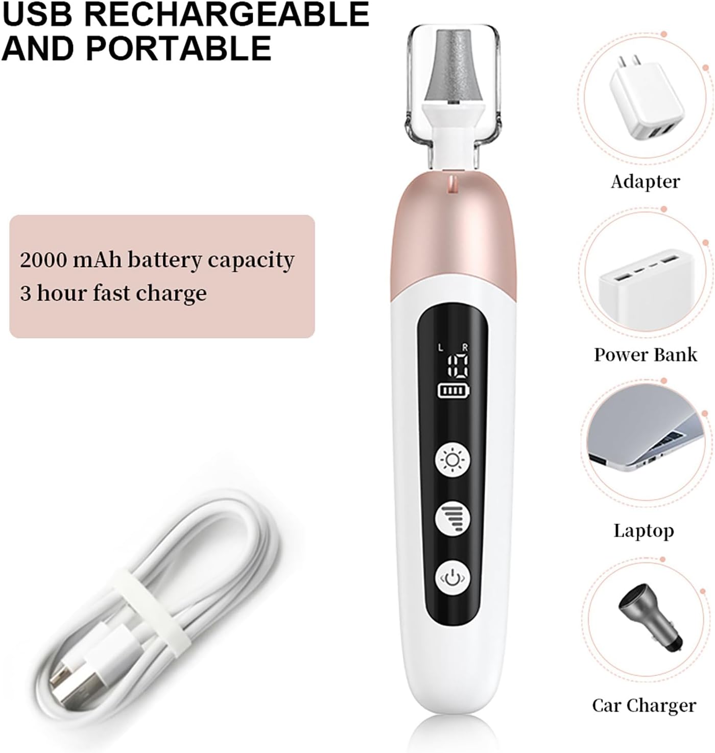 Electric Manicure Pedicure Set, Cordless Nail Files Rechargebale Electric Nail Drill Thick Nails Care Tools with 10 Speeds and LCD Display for Home Salon