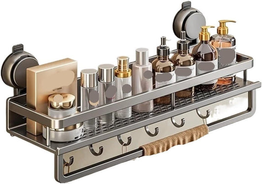 No Drill Bathroom Suction Cup Shelf, Shower Caddy Organizer for Shampoo & Soap