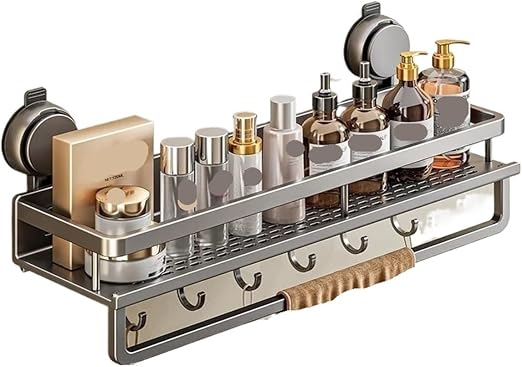 No Drill Bathroom Suction Cup Shelf, Shower Caddy Organizer for Shampoo & Soap