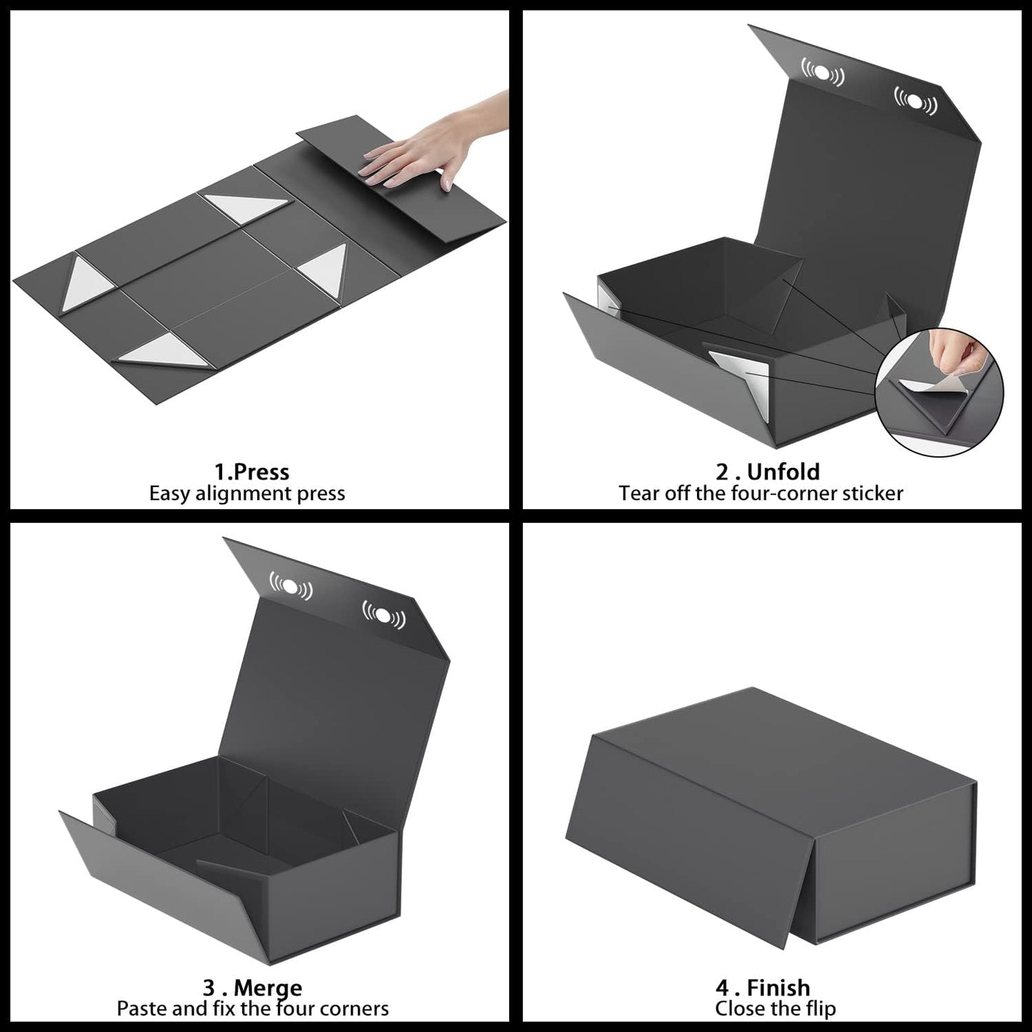 Black Gift Box, 9.5x6x3 Inch Gift boxes for Presents with Lids Magnetic Closure Rectangle Collapsible for Groomsman Proposal Box, Wedding, Christmas, Halloween, Birthday Gifts Packging