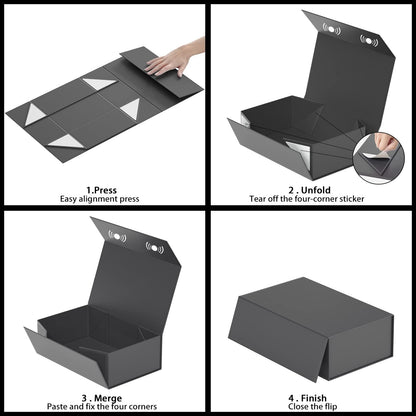 Black Gift Box, 9.5x6x3 Inch Gift boxes for Presents with Lids Magnetic Closure Rectangle Collapsible for Groomsman Proposal Box, Wedding, Christmas, Halloween, Birthday Gifts Packging