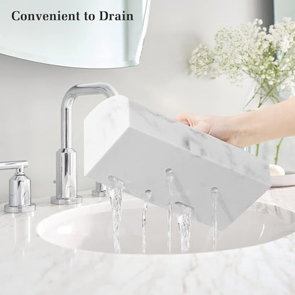 Marble Bathroom Counter Organizer with 5 Slots, Resin Toothbrush and Toothpaste Holder for Vanity Storage, Gravel White - PuriLite