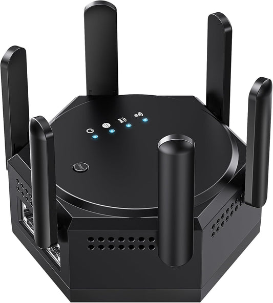 WiFi Extender, WiFi Repeater, WiFi Booster, 1200Mbps High-Speed,10,000 Sq. Ft Coverage,6 External Antennas,60 Devices, Dual Band 5.8GHz&2.4GHz Internet Booster for Home, Office, Multi-Story House