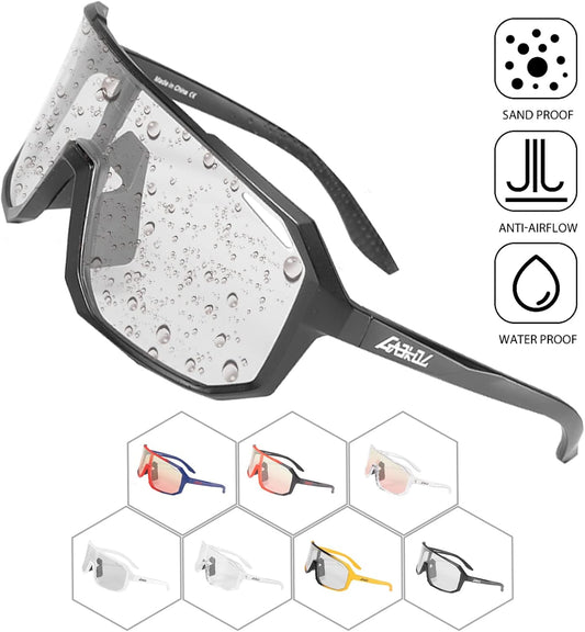 Gaekol Photochromic Cycling Glasses, Men Women Mountain Bike Sunglasses Clear MTB Bicycle Riding Golf High Definition Lenses - PuriLite