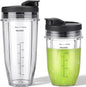 2-Pack Cup Replacement Parts with Lid for Ninja Blender Auto-iQ BL450C BL451C BL481C BN751C BN750C BN801 BN801C BN400C Nutri Ninja Food Processor SS101C SS150C SS151C SS351C,18oz & 24oz Smoothie Cups