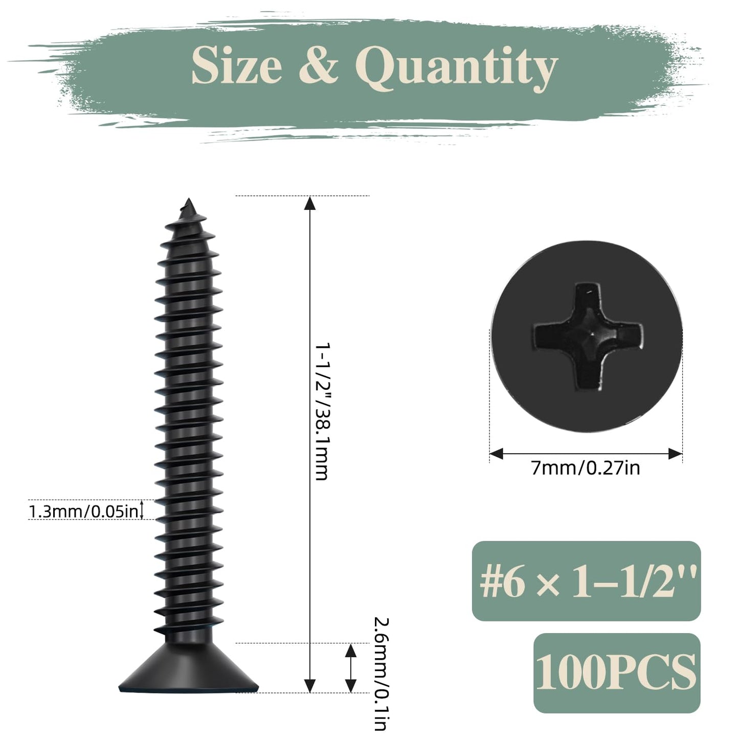 GOHODOMINO #4 x 1/2" Wood Screw 100Pcs, Stainless Steel 304 (18-8) Screws Flat Head Phillips Fast Self Tapping Drywall Screws Black Oxide